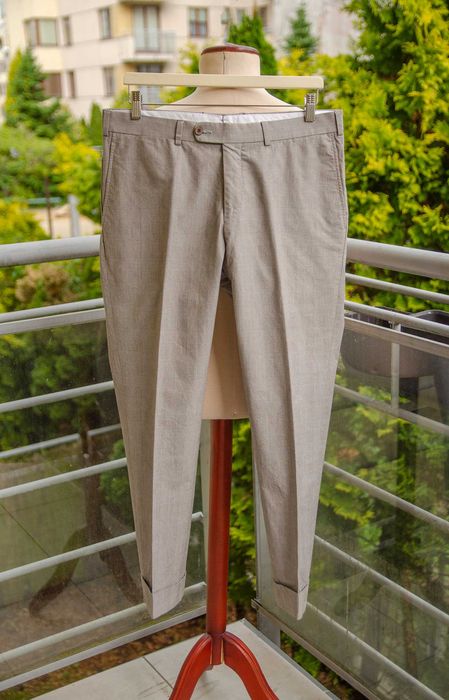 Lekkie spodnie Suitsupply Brescia r48S/24, 100% bawełna, Krata POW, mankiety