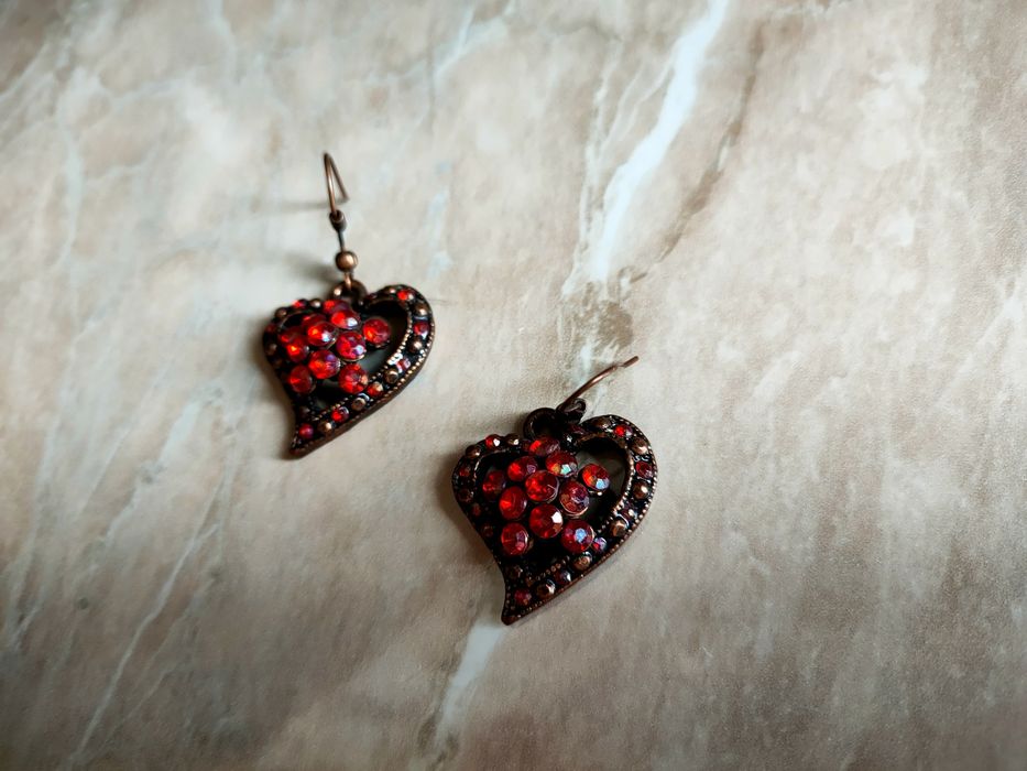 Wiszące Kolczyki Serca Czerwone