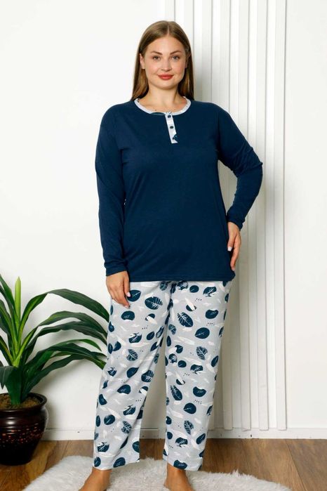 nowa piżama damska 4XL bawełniana bluzka z długim rękawem i spodnie