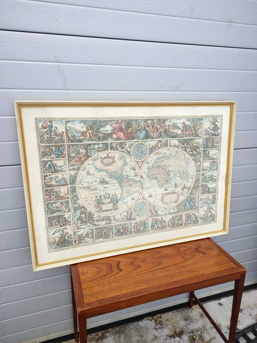 Stara Litografia - Mapa świata - Dużych rozmiarów  Design  vintage - F