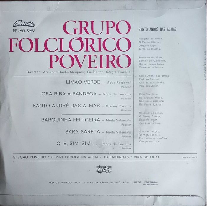 Grupo Folclórico Poveiro	- - - - -	Limão Verde	- - - - -	EP