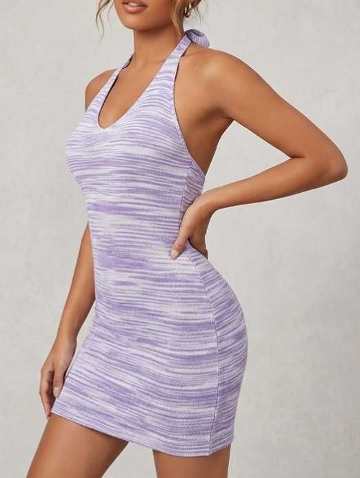 Vestido curto de malha Halter Lilás/Roxo (Tamanho M) – Como novo