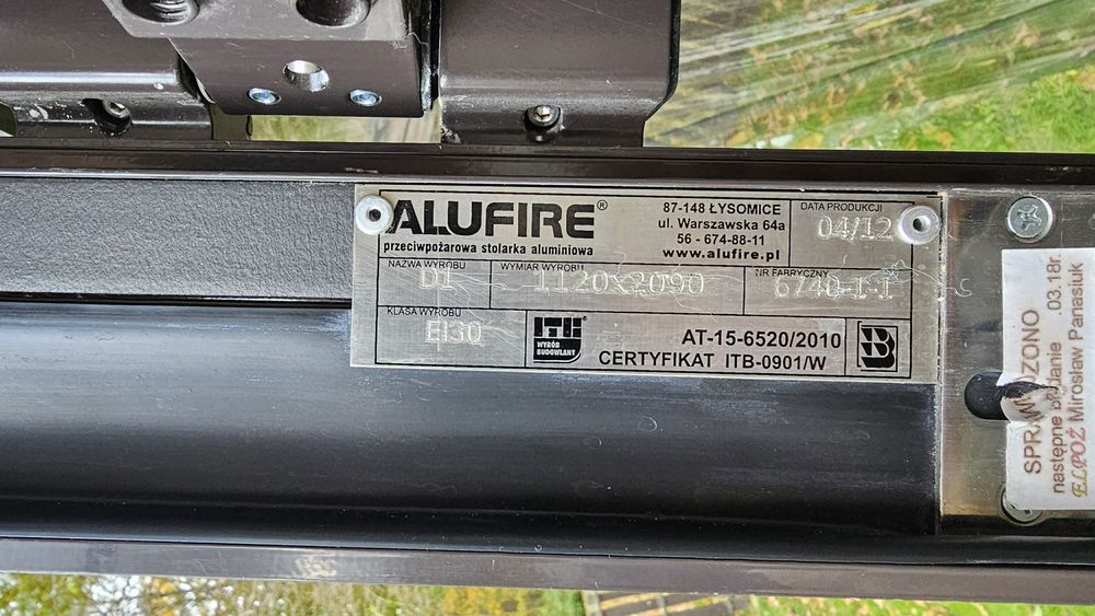 Drzwi przeciwpożarowe aluminiowe Alufire