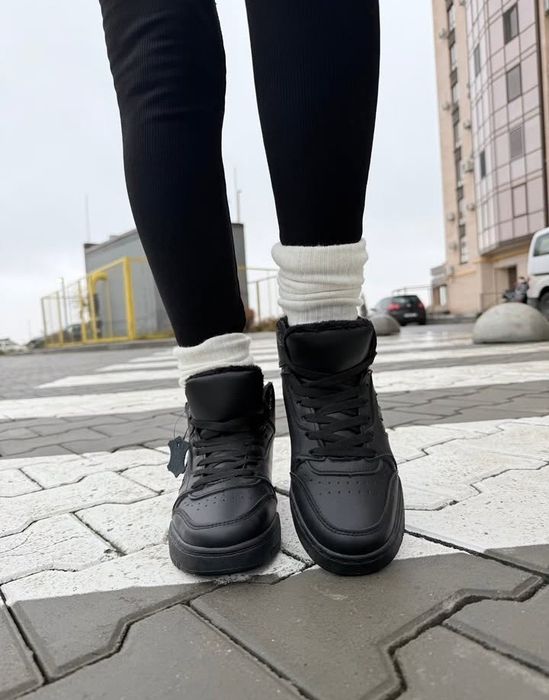 ‼️ РАСПРОДАЖА женские кроссовки зимние чёрные тёплые хайтопы с мехом