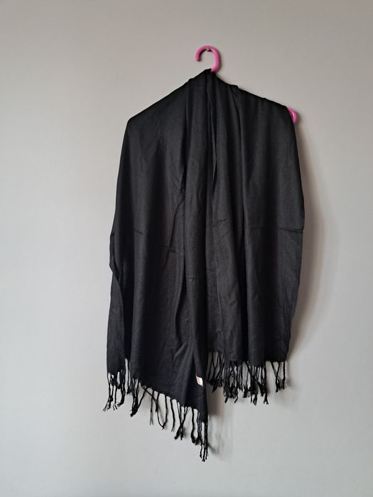 Nowy piękny szal szalik czarny pashmina kaszmir jedwab