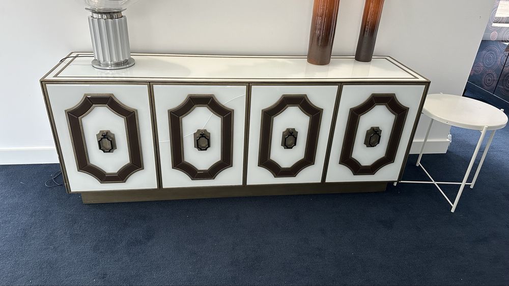 PROMOÇAO Aparador ÁREA STORE / Buffet Art Déco 4 Portas Branco e Dourado – 180cm
