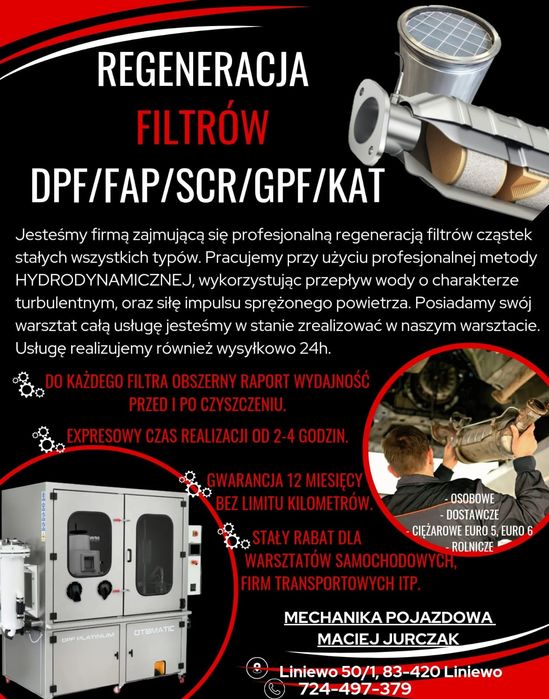 Regeneracja / czyszczenie filtrów DPF/FAP/SCR/GPF/KAT