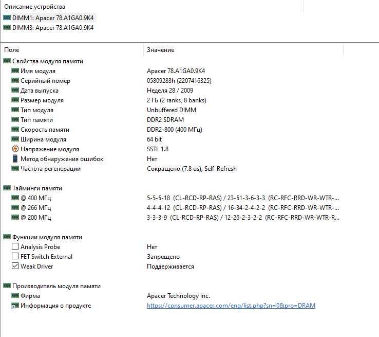 DDR2  Pc 6400 (800-ка)  -   4 Gb (2Gb+ 2Gb)