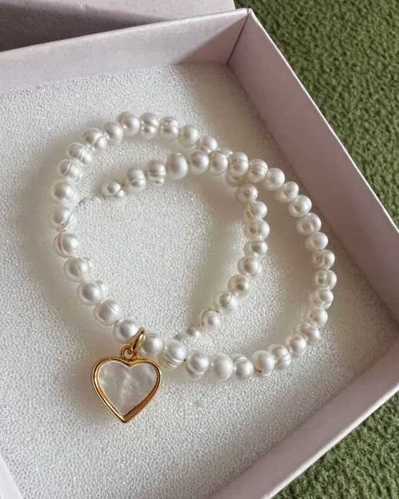 Choker perły słodkowodne naturalne masa perłowa serce