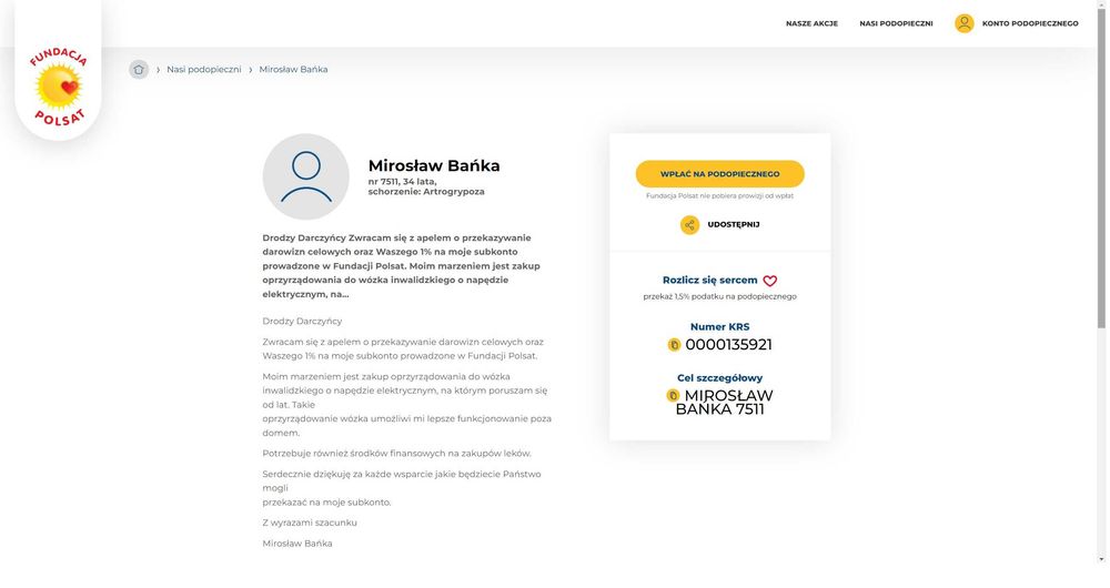 Proszę o przekazanie 1,5% podatku lub darowizny.