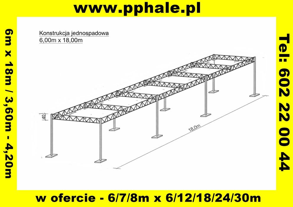 Konstrukcja Stalowa 6x18 - Wiata Hala Magazyn Carport - Nowa i Solidna