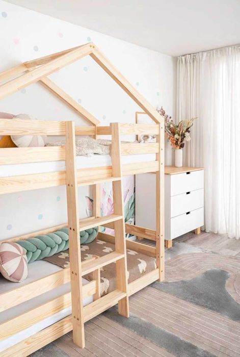 Beliche Montessori – Saja 2 Cama Casinha de Casal para Crianças, Madeira Natural, Design Escandinavo