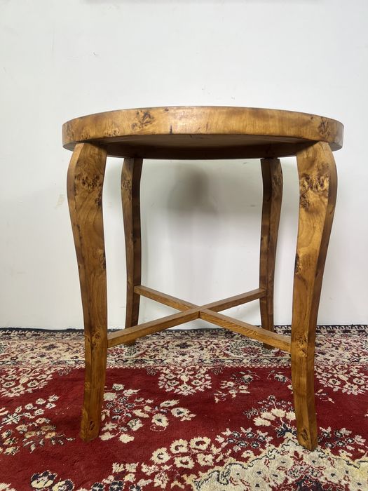 Stół okrągły art deco prl lata 60 orzech mat śr.70 vintage retro