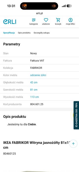 witryna IKEA FABRIKOR żółta