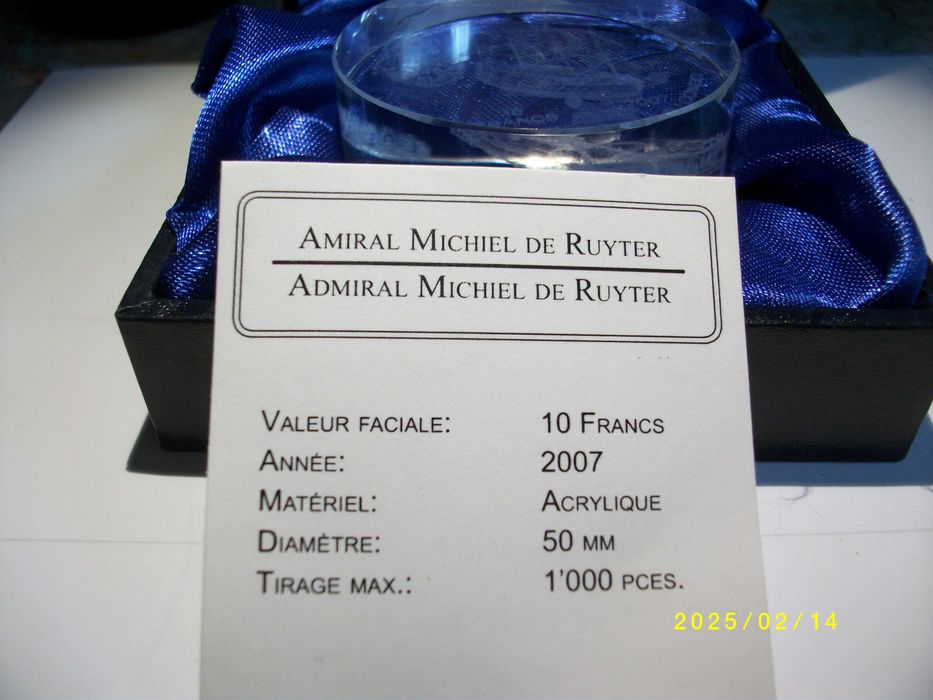 10 Franków 2007 rok Kongo Admirał de Ruyter akryl
