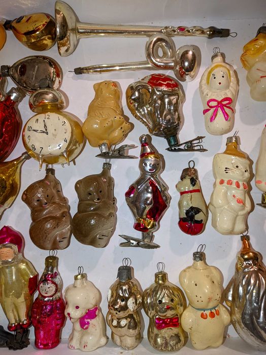 Ёлочная игрушка мишка на березке из СССР старая винтажная.