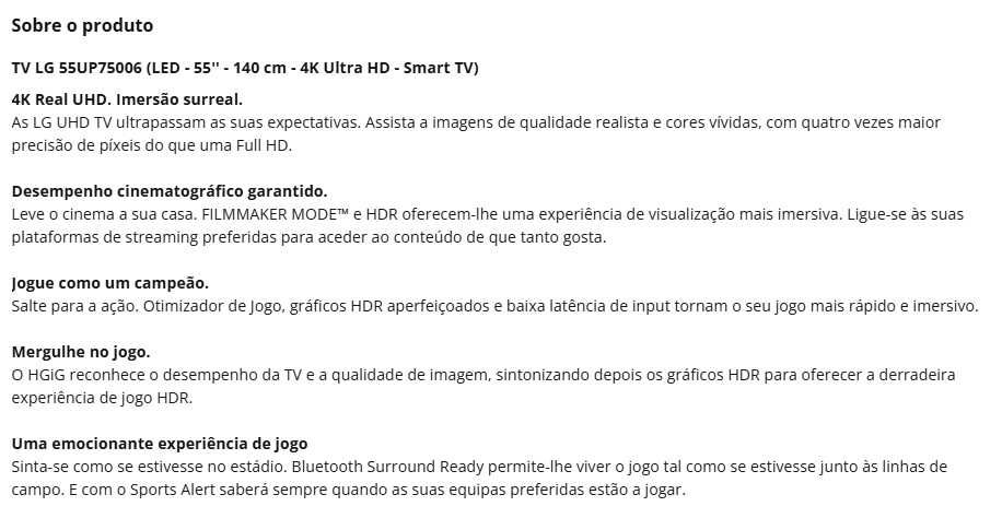 TV LG (LED - 55'' - 140 cm - 4K Ultra HD - Smart TV)