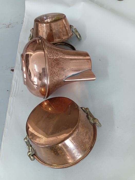 3 peças en cobre (vintage) 1 jarro e 2 mini tachos