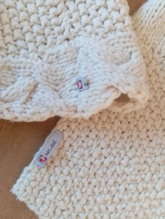 Ciepły super komplet "Max & Steel": Duży szal + Czapka, wełna.