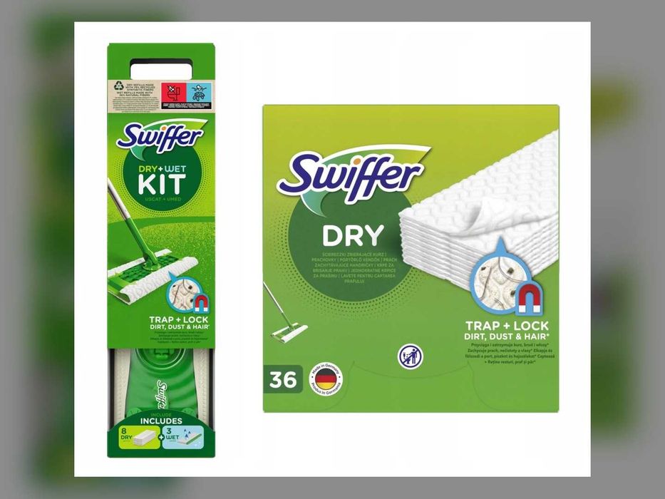 Nowy Mop Swiffer Zestaw Startowy 11 Wkładów 8 Suchych 3 Mokre