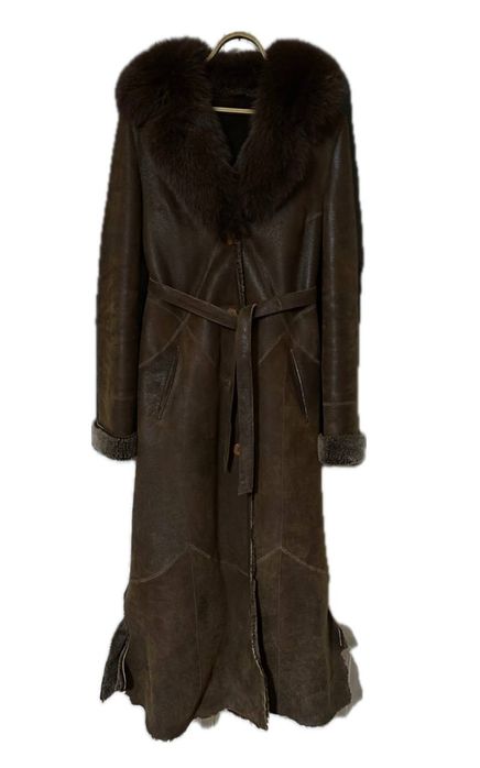 Дублянка довга жіноча коричнева з овчини ÖZ ŞAHIN DERI(Турція)