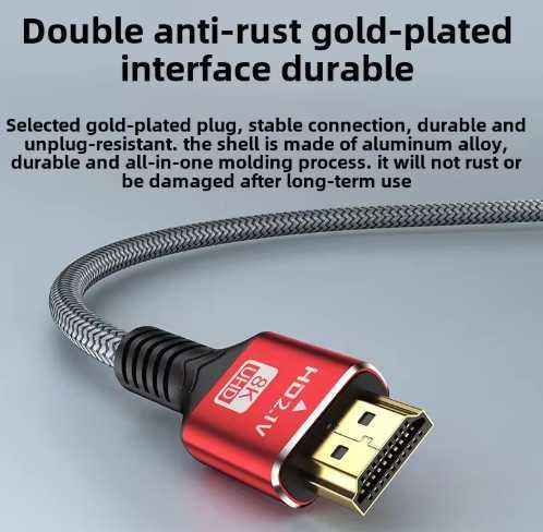 HDMI 2.1 кабель 8K UHD (1.5 м), позолочені контакти, нейлонова оплітка