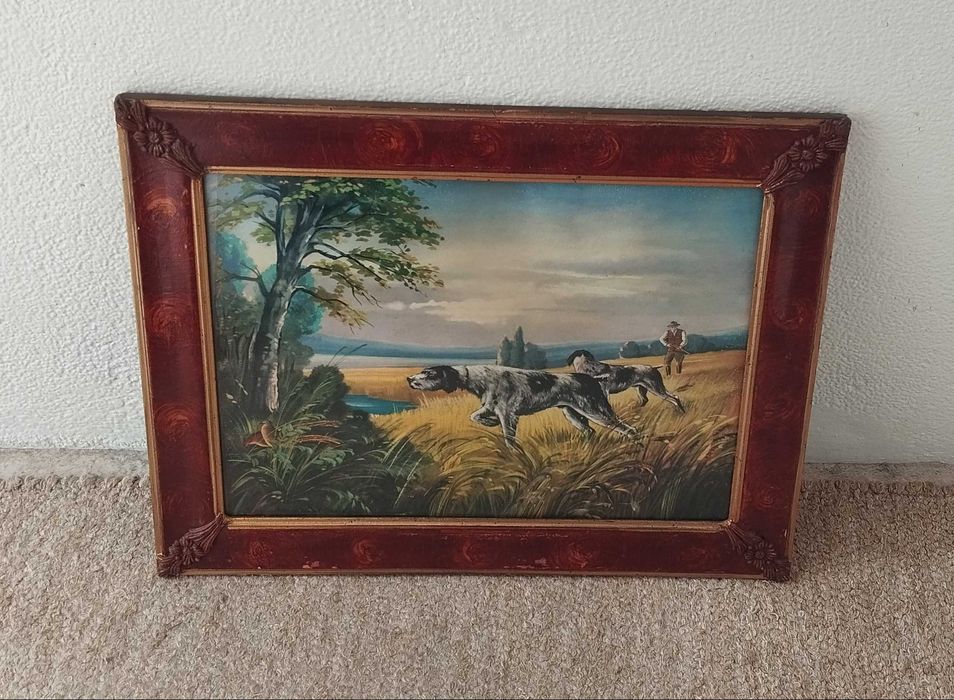 Moldura antiga com vidro e estampa