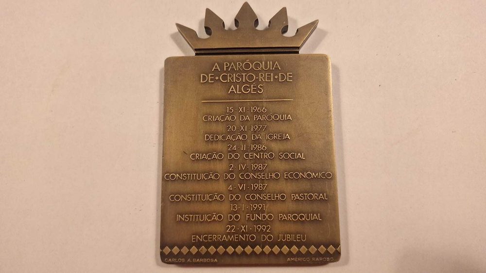 Placa Bronze Antiga 1992 – 25 Anos Paróquia de Cristo-Rei de Algés