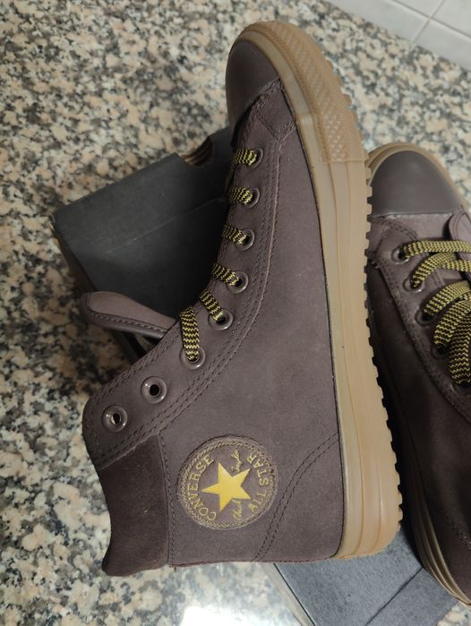 Converse All Star bota Castanhas em pele