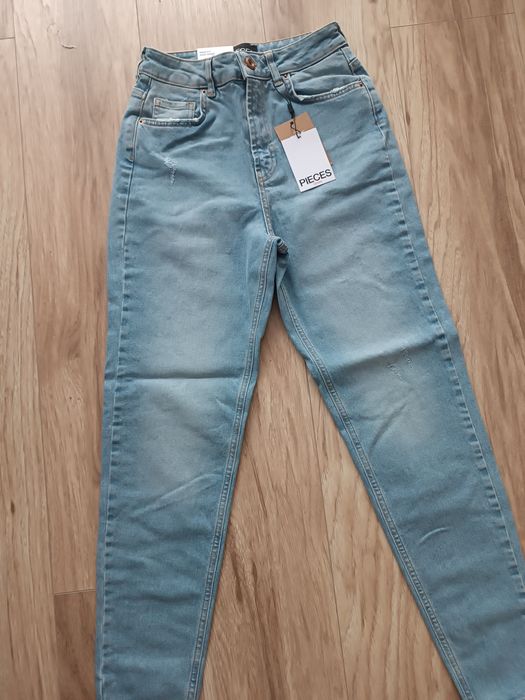 Niebieskie jeansy mom fit high waist wysoki stan S 36 pieces