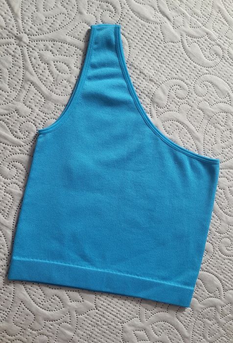 Nowy prążkowany asymetryczny top damski na jedno ramię nylon XS/S