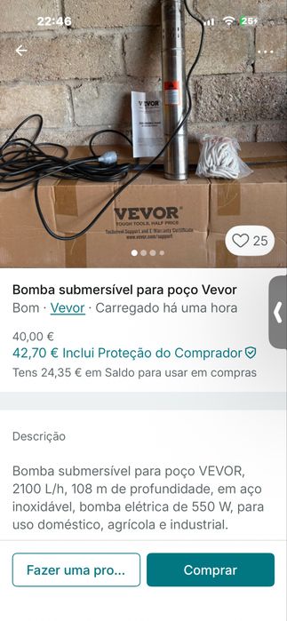 Bomba agua furo vevor