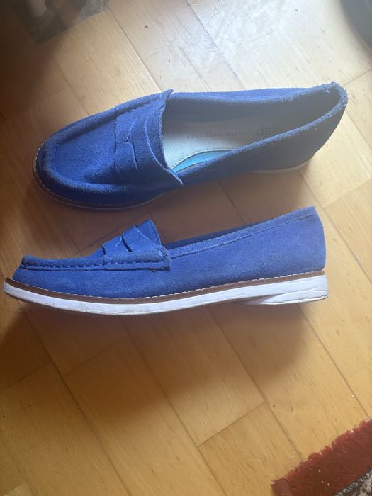 Mokasyny niebieskie zamsz