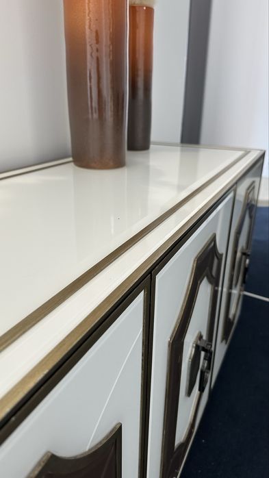 PROMOÇAO Aparador ÁREA STORE / Buffet Art Déco 4 Portas Branco e Dourado – 180cm