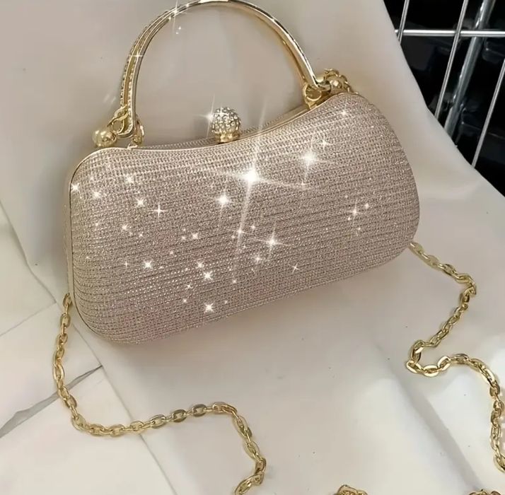 Złota torebka kopertówka wieczorowa cyrkonie puzderko ślub wesele bal