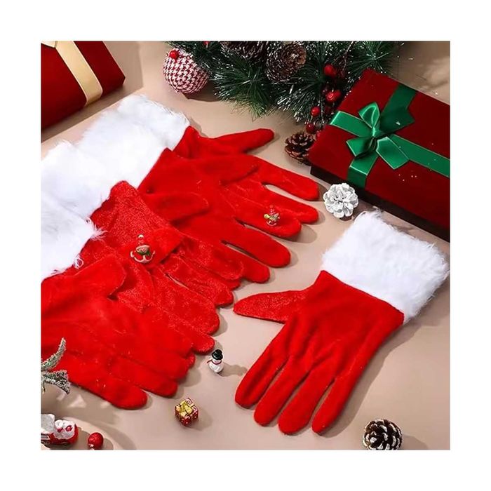 Gorro de Pai Natal com barba capacete tamanho único par de luvas