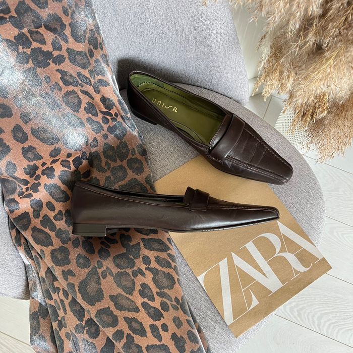 Шкіряні Балетки кожаные туфли с длинным носом лофери р 39 в стилі zara
