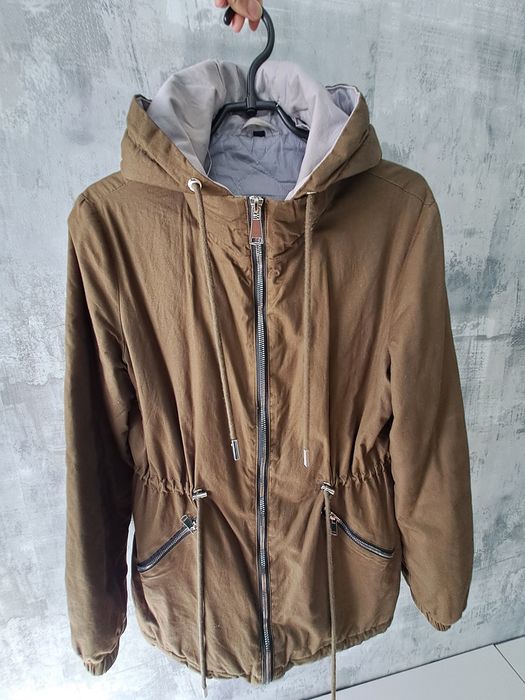 Parka khaki kurtka z kapturem S 36 płaszczyk