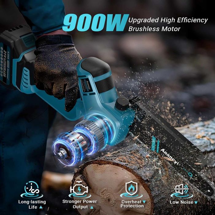 ANANCYI Mini pilarka łańcuchowa 6 i 8 cali z 2 akumulatorami 4000 mAh