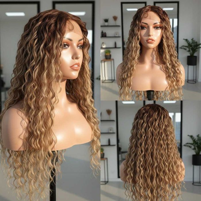 Długa Kręcona Peruka Ombre Z Koronką Z Przodu Lace Front Wig