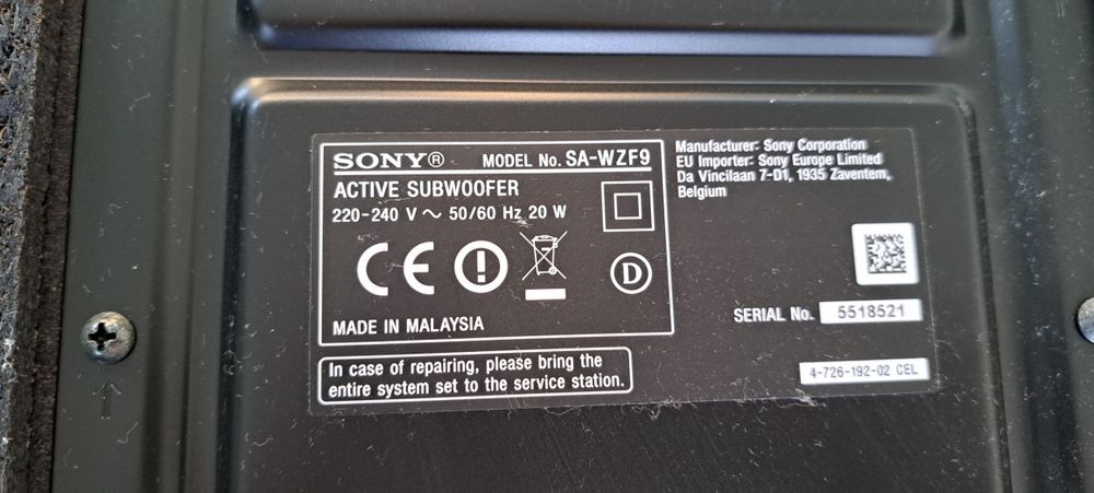 Soundbar Sony SA-ZF9 plus bezprzewodowe  głośniki satelitarne