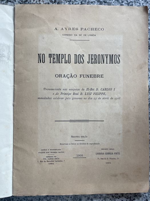 No Templo dos Jeronymos - Oração Funebre 1908 ao Rei e Principe Real