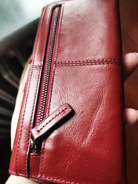 Кожаный женский Кошелек(гаманець). Красный (Коралловый)