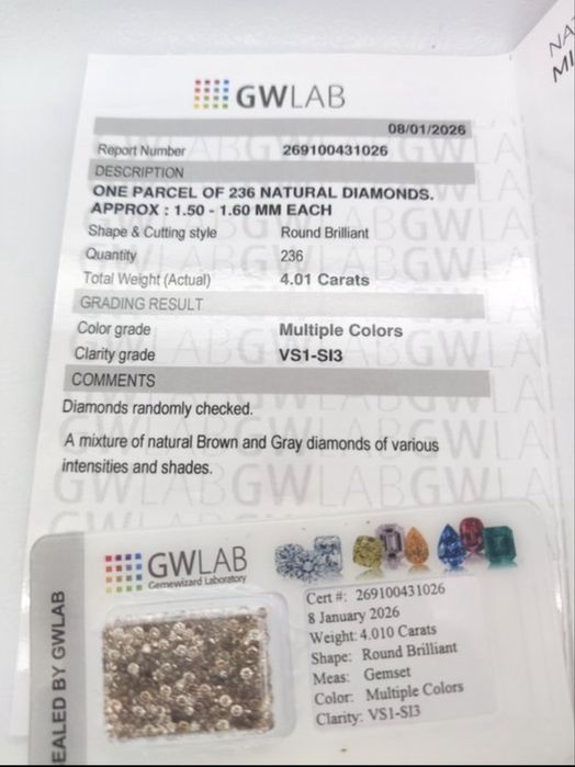 Lote de 236 Diamantes Naturais *Certificados* – 4,01 Quilates