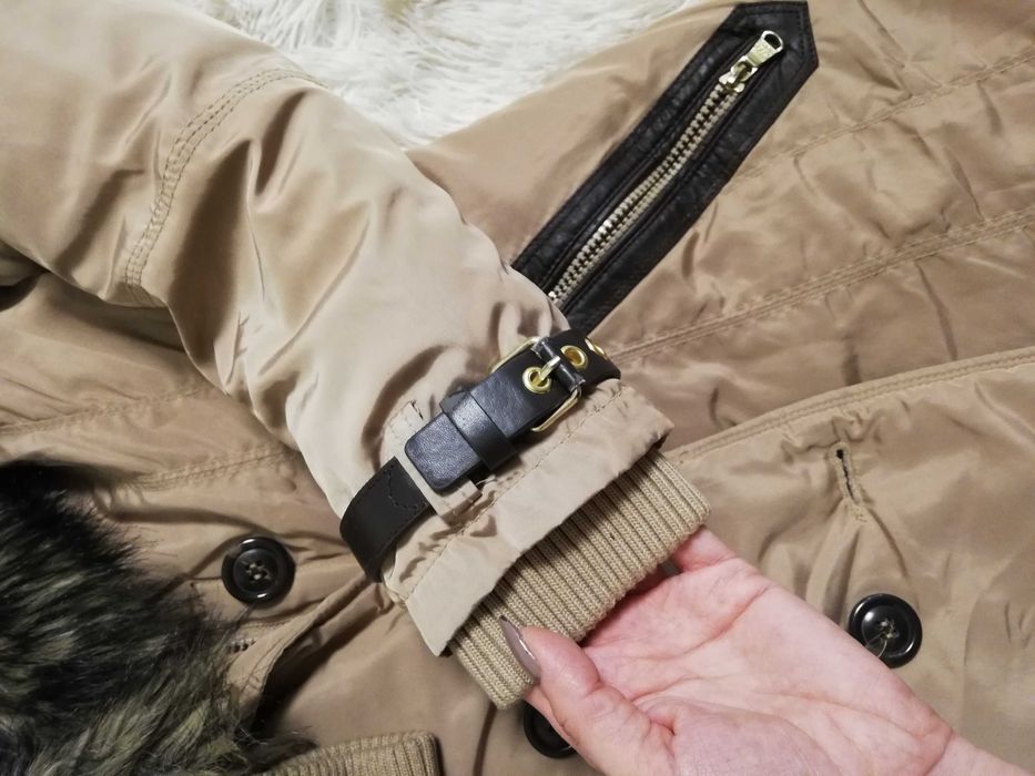 kurtka puchowa Stradivarius s 36 beżowa płaszcz puchowy s 36 parka 36