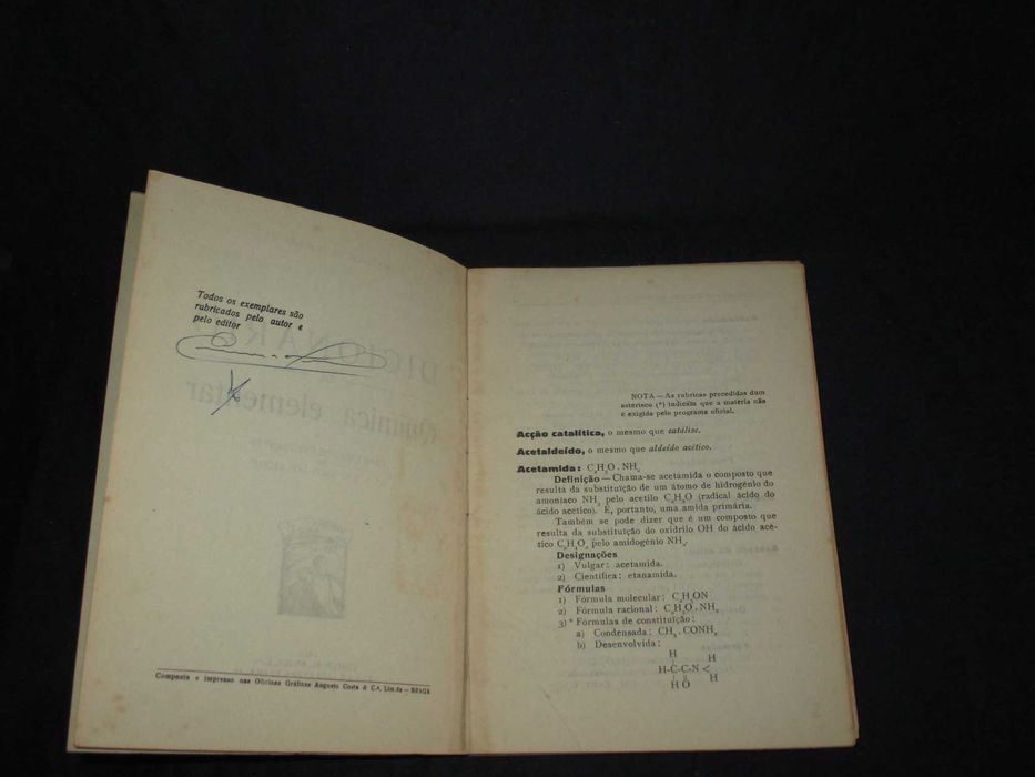 Livro Dicionário de Química Elementar 1947