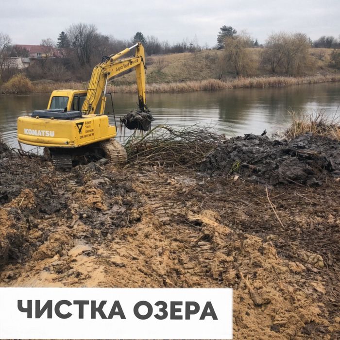 Чистка водойми , днопоглиблення, викачка мулу