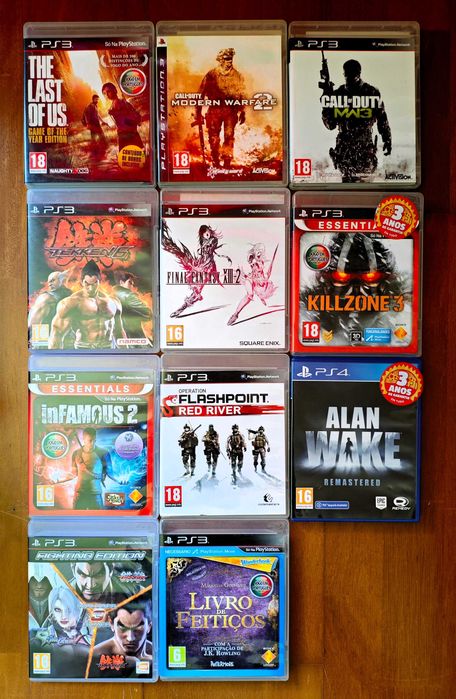 Lote PlayStation 3 na Caixa + 2 Comandos + 10 Jogos (The Last of Us, COD, Tekken)