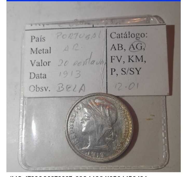 Moeda 20 centavos 1913 prata estado BELA