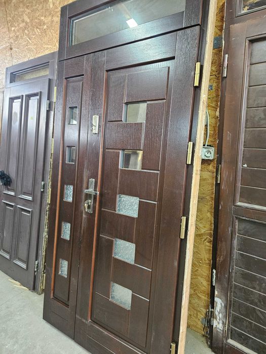 DRZWI Zewnętrzne Drewniane Dwuskrzydłowe Naświetle Wejściowe 119x249cm